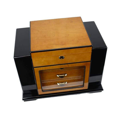 Baccus 200 Count Black and Burl Cigar Humidor