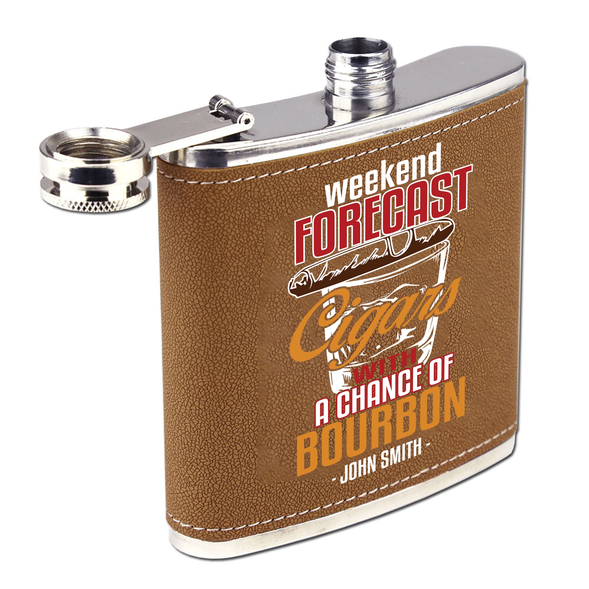 Personalized 6 oz Leatherette Flask: Weekend Forecast