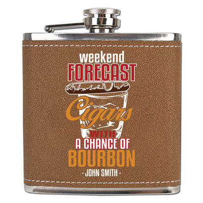Personalized 6 oz Leatherette Flask: Weekend Forecast