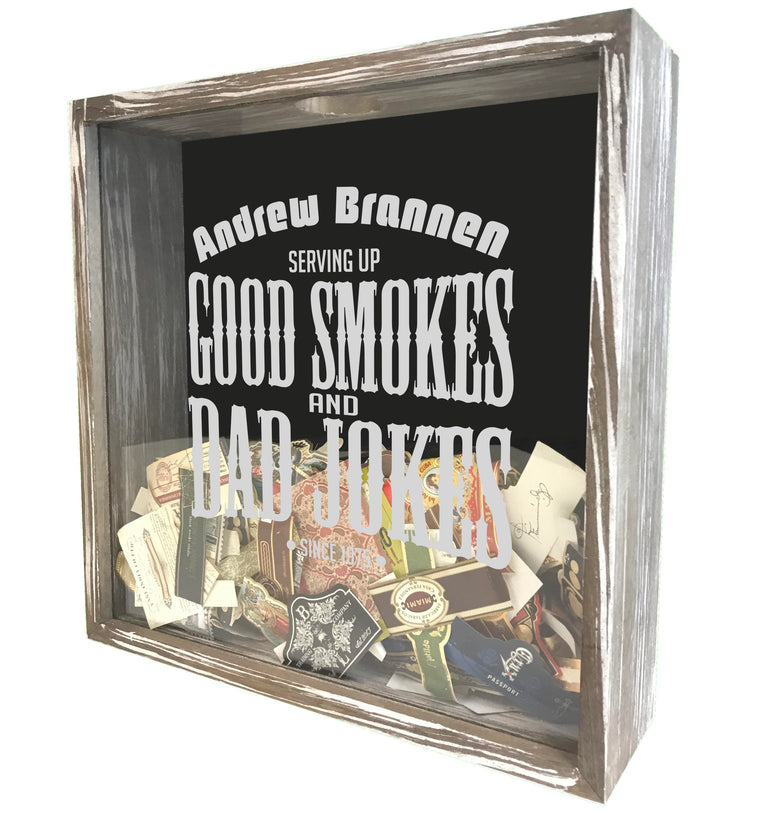 Personalized Acid Wash Cigar Band Shadow Box - Good Smokes & Dad Jokes