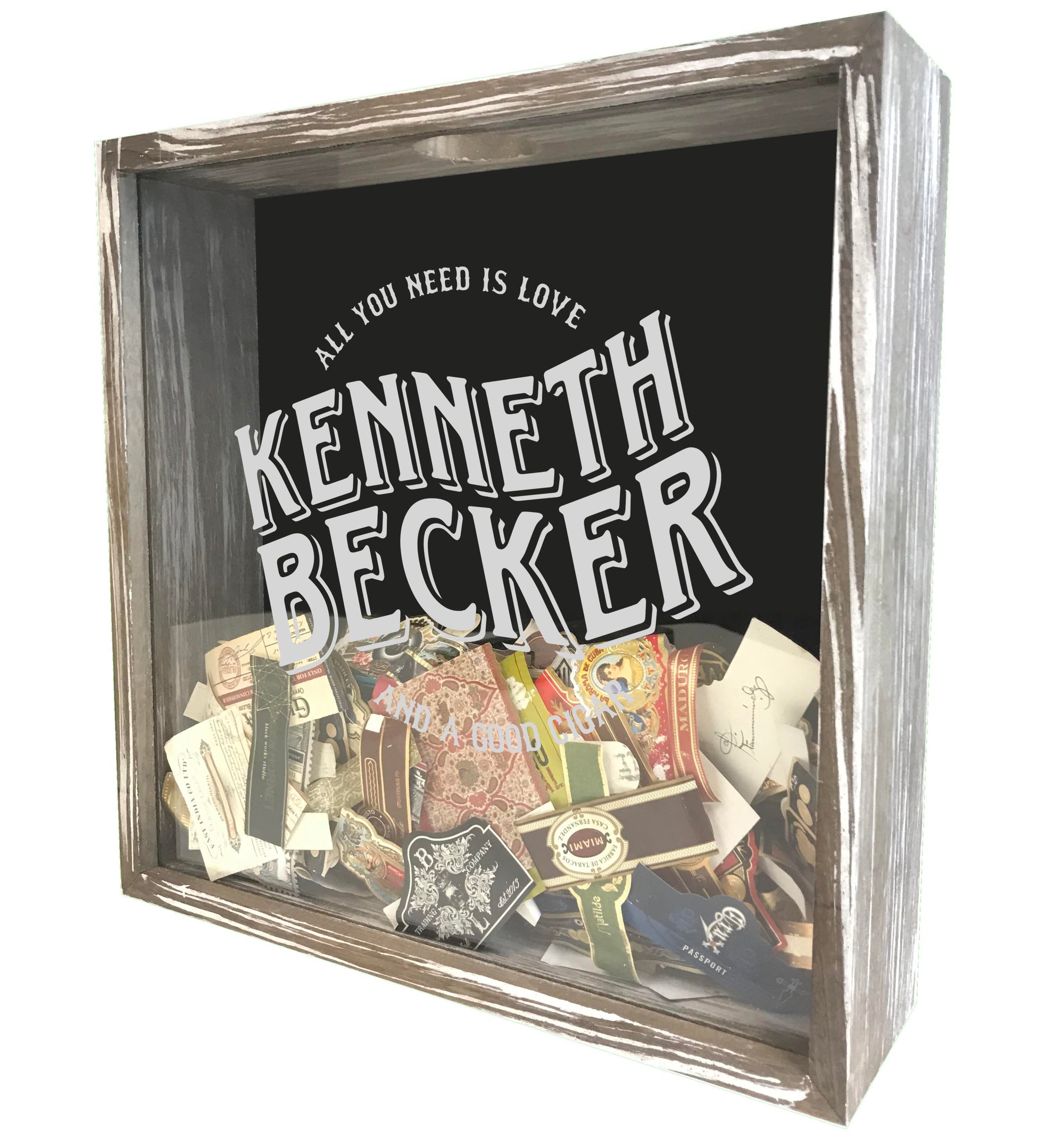 Personalized Acid Wash Cigar Band Shadow Box - Love & a Good Cigar