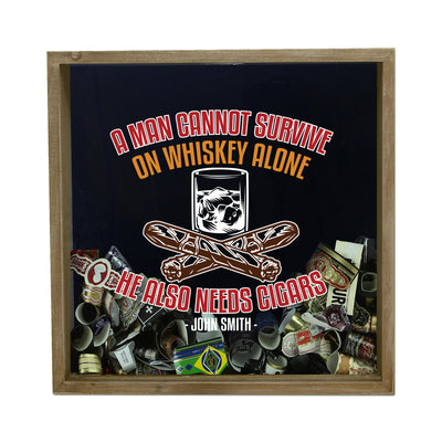 Personalized Acid Wash Cigar Band Shadow Box - A Man Cannot Live on Whiskey Alone