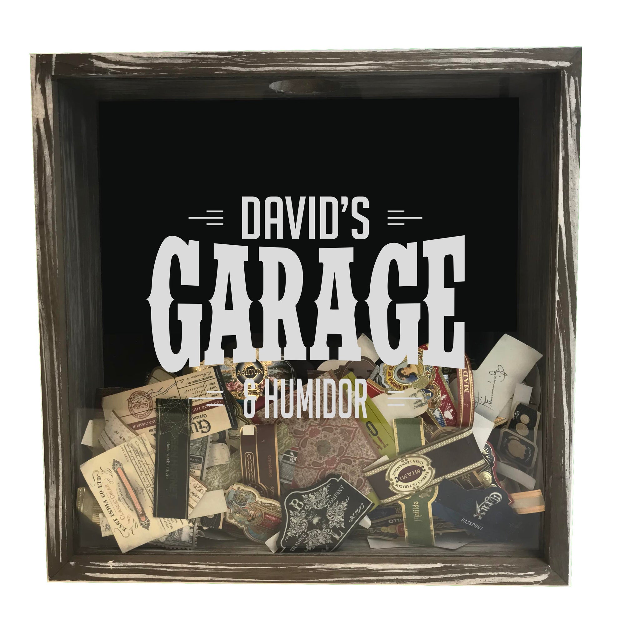 Personalized Acid Wash Cigar Band Shadow Box - Garage & Humidor