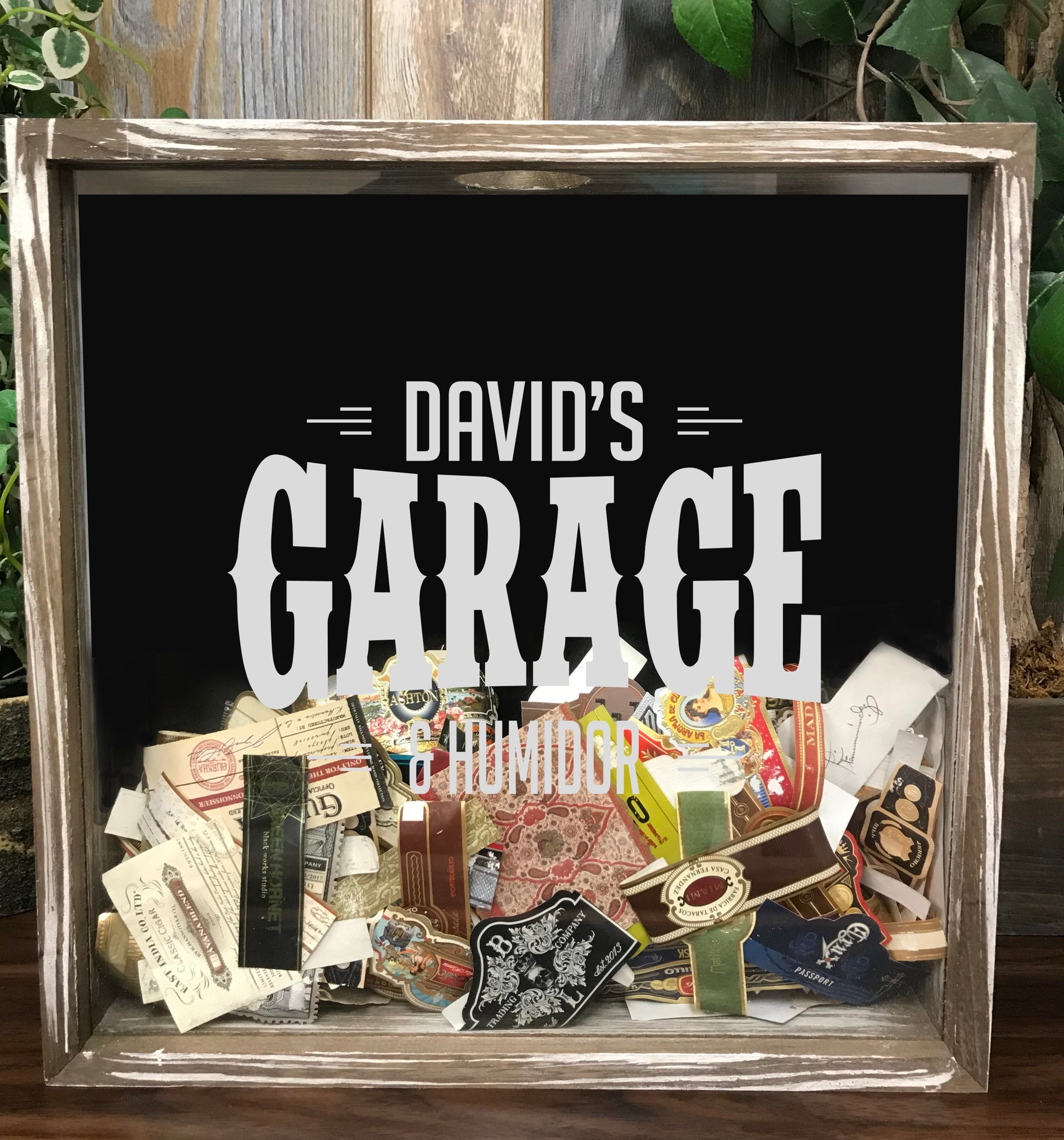 Personalized Acid Wash Cigar Band Shadow Box - Garage & Humidor