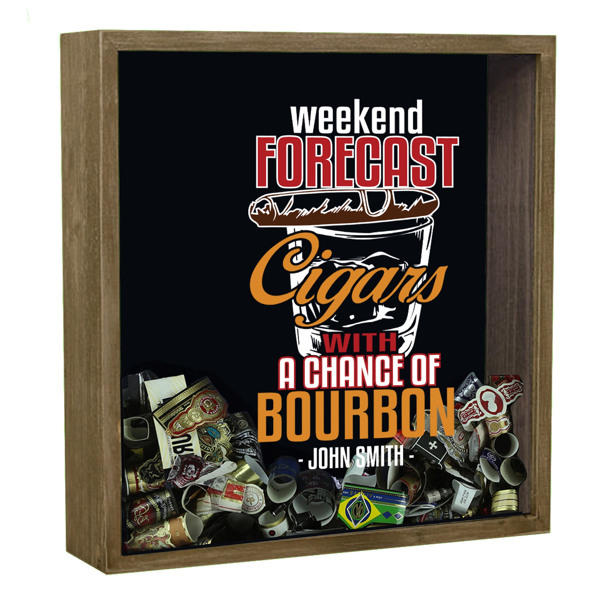 Personalized Acid Wash Cigar Band Shadow Box - Weekend Forecast