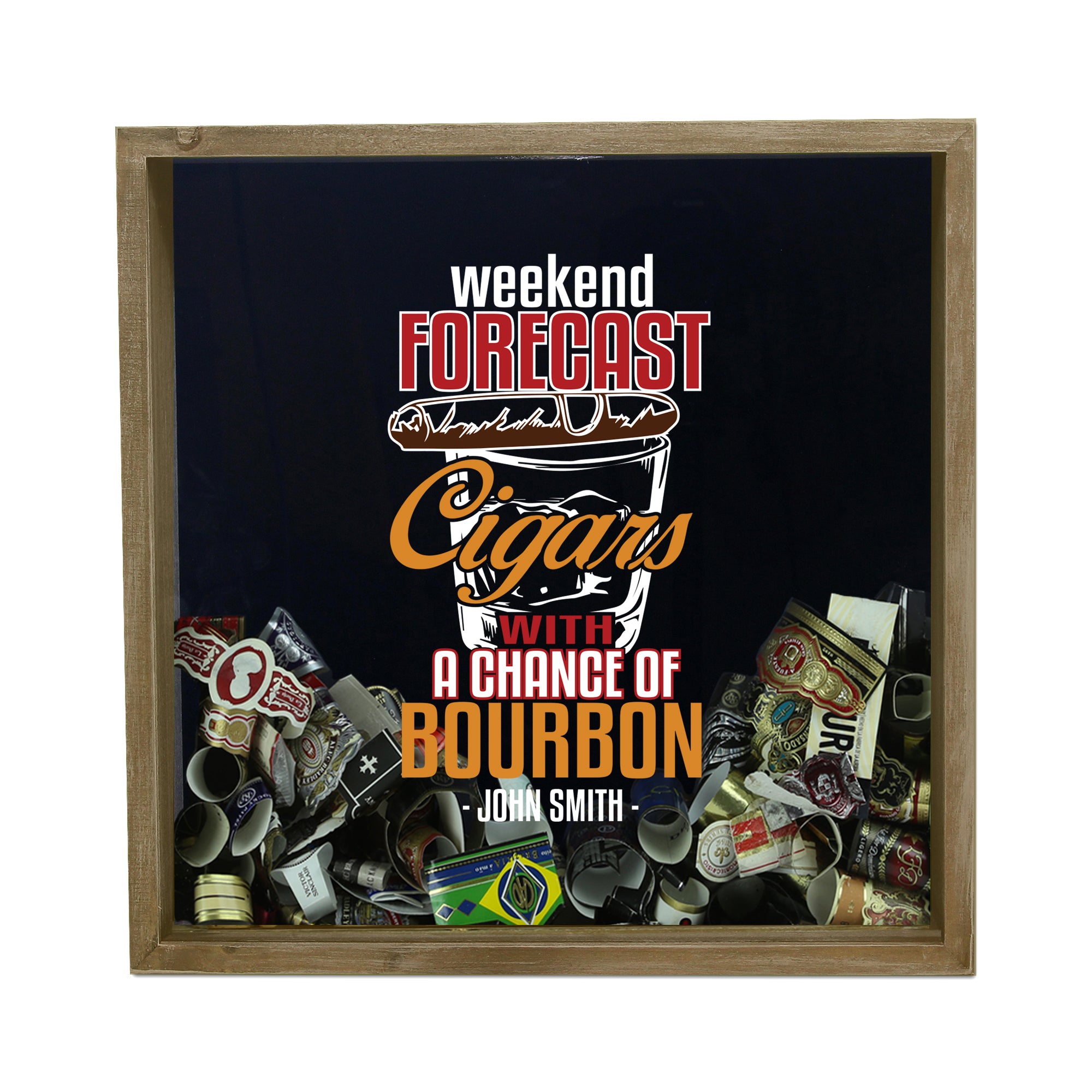 Personalized Acid Wash Cigar Band Shadow Box - Weekend Forecast